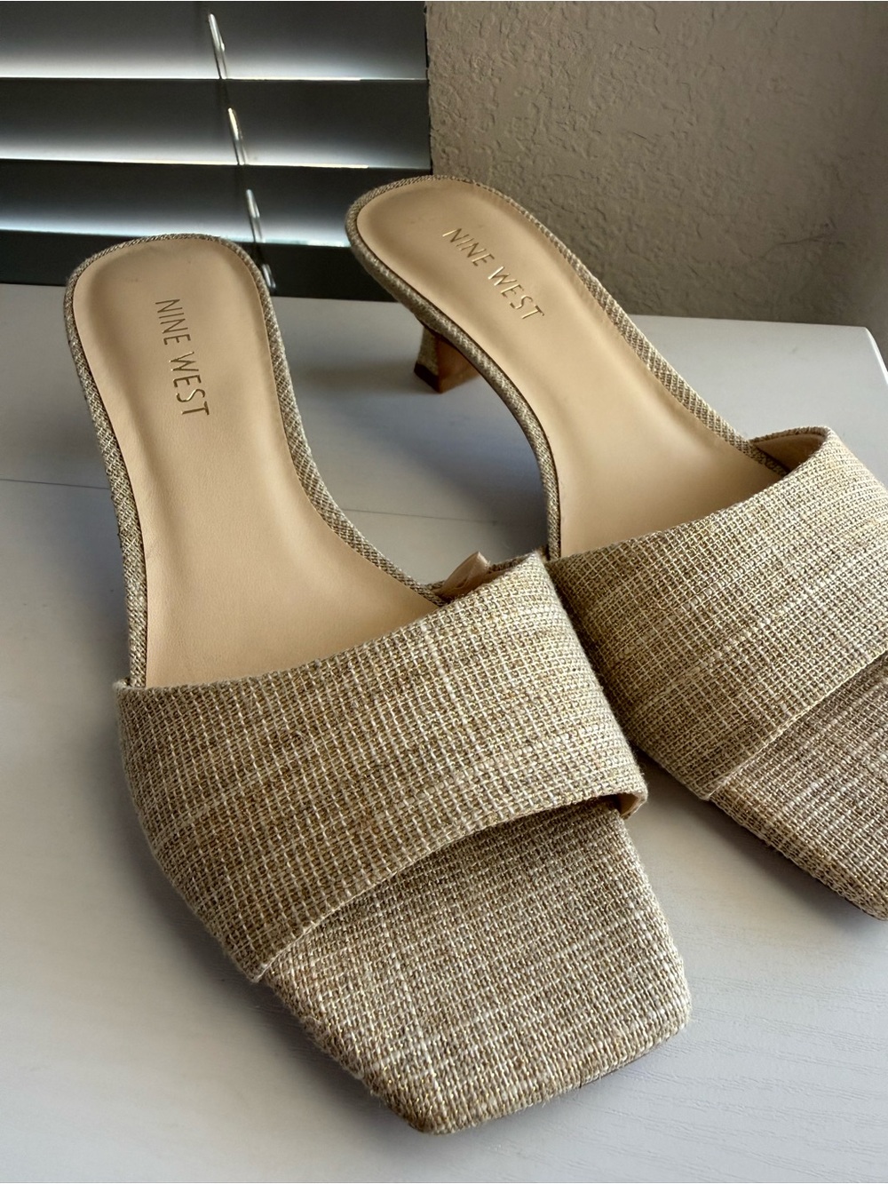 Nine West Beige Woven Slide Mules